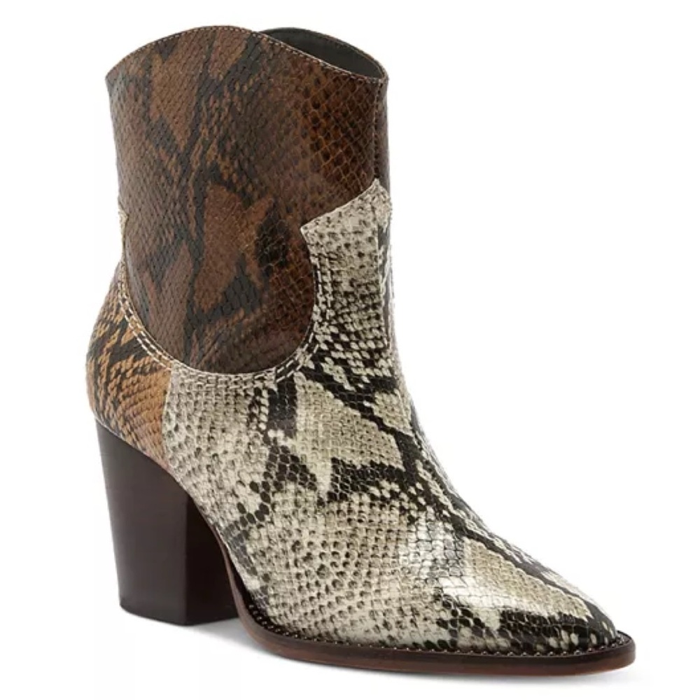 Schutz Haven Snake-Print Western Booties Colorblock Leather Cowgirl Rodeo 8B